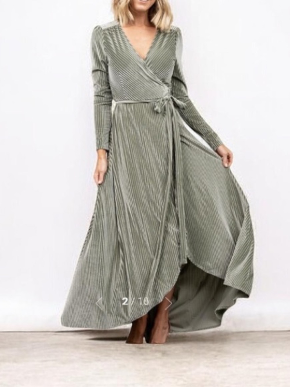 Baltic Born Shimmering Sage Velvet Ribbed Wrap Dress - Medium - NWT